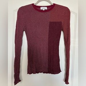 & Other Stories Burgundy Metallic Textured Long Sleeve Top